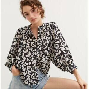 Danielle Kroll for Anthropologie Navy White Cotton Blouse Women's XS